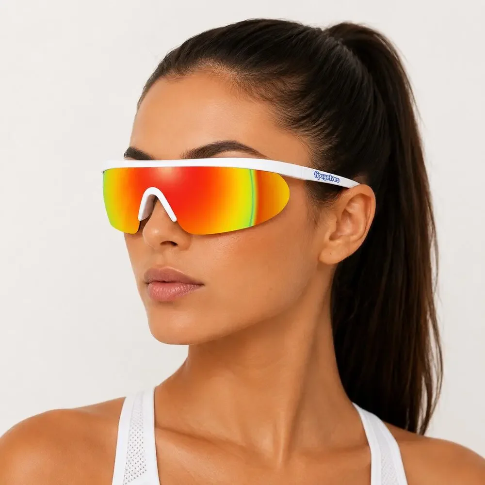 NWT Tipsy Elves Miami Ice White Polarized Sunglasses Mirrorized Retro Sporty Ski